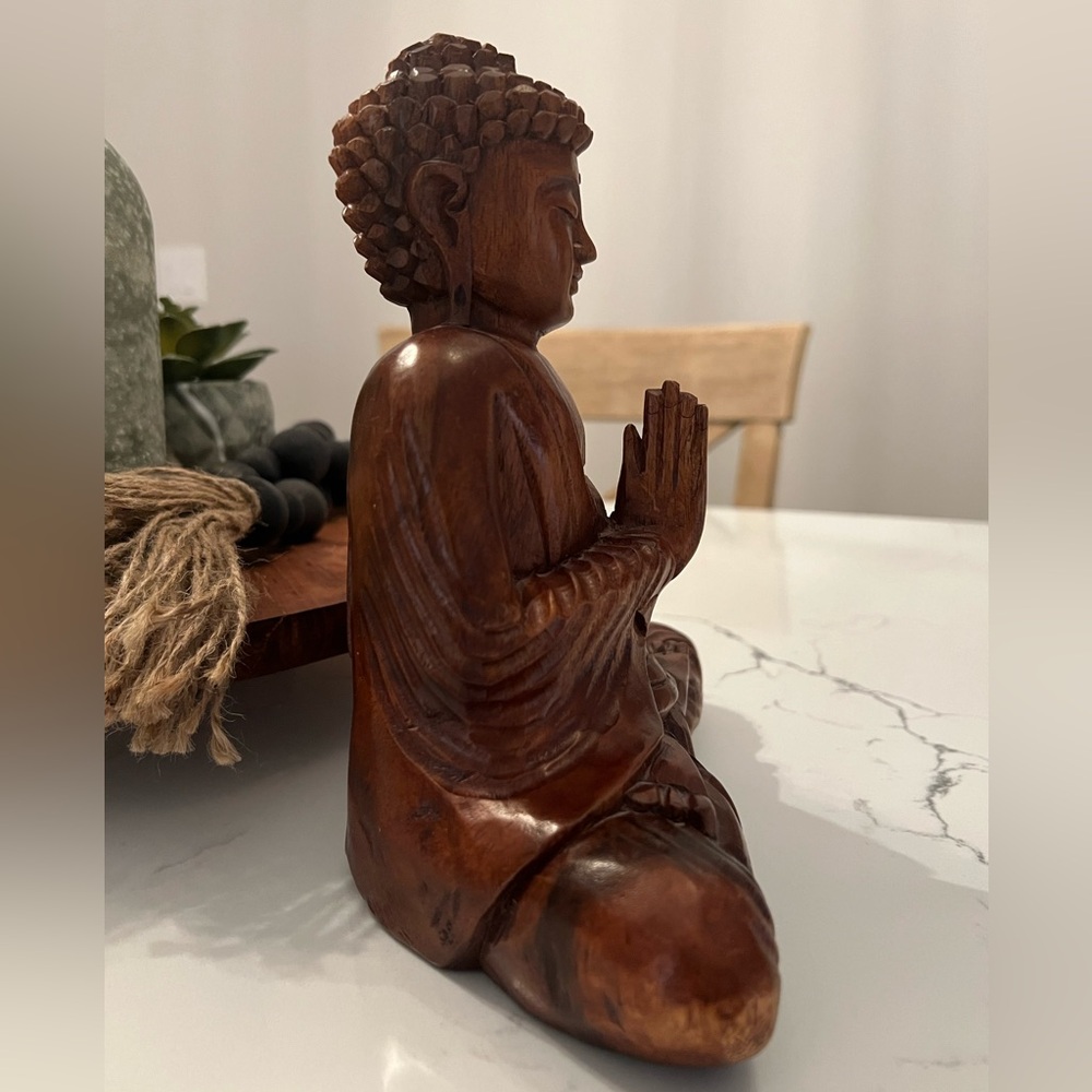 Hand Carved Wooden Seated Prayer Buddha - Picture 3 of 7